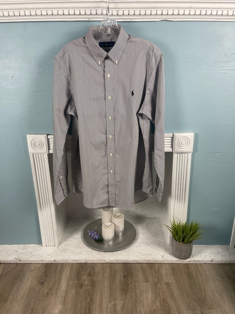 Ralph Lauren Men's Pin Stripe Button-Down Shirt - Gray/White 100% Cotton